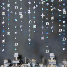 Iridescent 10Th Birthday Decorations Number 10 Circle Dot Twinkle Star Garland M - £19.66 GBP