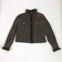 Coldwater Creek Brown Suede Leather Jacket Faux Fur Trim Women&#39;s Size PS - $29.69