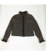 Coldwater Creek Brown Suede Leather Jacket Faux Fur Trim Women&#39;s Size PS - $547.59 MXN