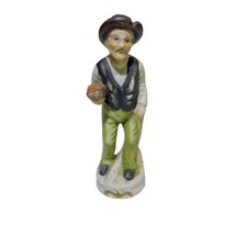 Flambro Porcelain 6.25” Figurine Vintage Gentleman Cane Basket Apples Collector - £8.62 GBP