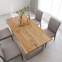 vidaXL Natural Acacia Wood Rectangular Dining Table, 60x42 inches, Silver Legs - $7,685.40 MXN
