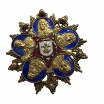 Vintage Brooch Heraldic Enamel Shield Medallion Kings Regal Retro - $79.15