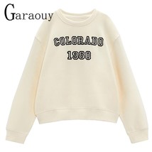 Garaouy 2022 Women Sweatshirt Fashion Casual Printed O Neck Long Sleeve Padded F - £112.11 GBP