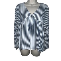 MADEWELL Women&#39;s Medium Blue White Viscose Striped Monterey Flowy Top V-... - $21.43
