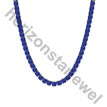 15.24 Ctw Created Blue Sapphire 14K Black Gold Plated Tennis 3 MM Necklace 18&quot; - £148.64 GBP