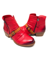 MIZ MOOZ SOFT RUCHED  LEATHER  BOOTIE SIDE ZIP BUCKLE RED  37EU / 7US  #... - $2,483.43 MXN