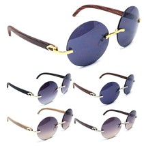 RIMLESS ROUND CIRCLE LENS SUNGLASSES FAUX WOOD RETRO DESIGNER FASHION OU... - $8.99 CAD+