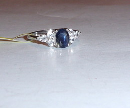 Blue Sapphire Oval Solitaire &amp; White Zircon Ring, PLATINUM/ 925, Size 6, 1.75TCW - £55.93 GBP