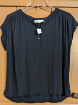 LOFT Women Sz S Black Blouse Shirt Capped Sleeve Button Neck Sleeveless NEW - $19.34