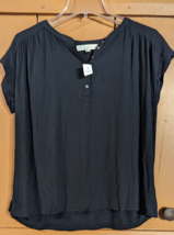 LOFT Women Sz S Black Blouse Shirt Capped Sleeve Button Neck Sleeveless NEW - £15.32 GBP