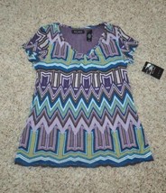 Womens Shirt Axcess Purple Short Sleeve Surplice Mesh Top $39 NEW-size M - $13.86