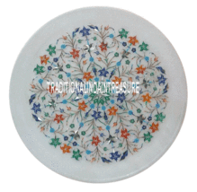 12&quot; Small Marble Round Dish Plate Stone Inlay Pietradura Peak Holiday Decor Gift - £224.64 GBP