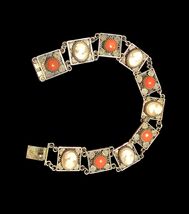 Vintage 1930s Italian 800 Silver Gilded Filigree Bracelet Shell Cameos C... - $485.05