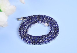 Women Blue Sapphire Tennis Necklace silver gold plated Jewellery,wedding,anniver - $226.32