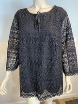 NWT Talbots Plus Black Lace Overaly 3/4 Sleeve Top Round Neck Size 3X - £74.82 GBP