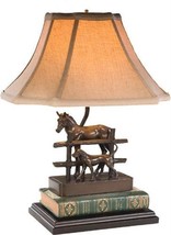 Sculpture Table Lamp Horse and Dog Equestrian HandPainted OK Casting Linen Shade - £398.38 GBP