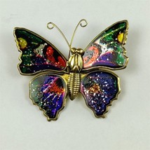 ✅ Vintage Butterfly Brooch Pin Enamel Cloisonne Gold Plate Red Blue - £5.81 GBP