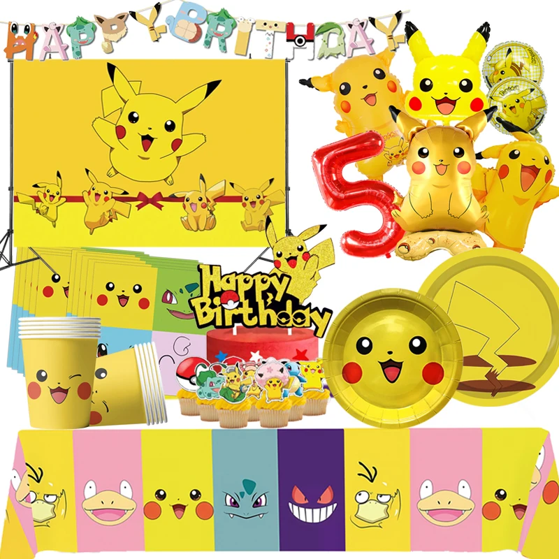 New Pokemon Birthday Decoration Pikachu Balloon Party Supplies Disposable - £7.43 GBP+