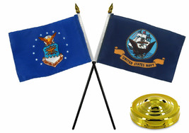 Air Force Us Airforce W/ Navy Ship Flag 4&quot;X6&quot; Desk Set Table Stick Gold ... - £14.11 GBP