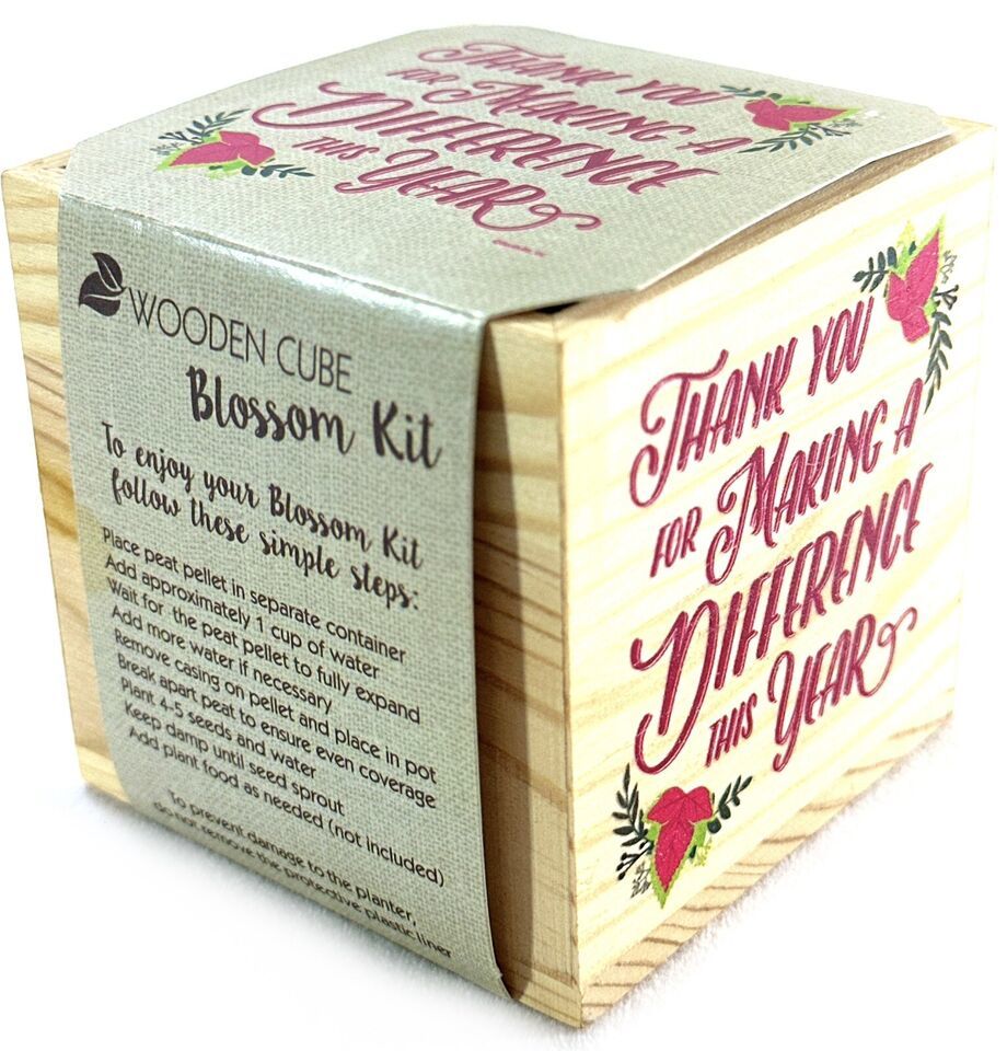 Wooden Cube Blossom Kit 3&quot; Planter “Thank You For Making A Difference Th... - $5.38