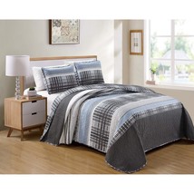 Charcoal White Light Grey Stripe Plaid Pattern Unisex Bedspread New (Twin/Twin E - £55.35 GBP