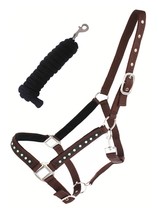 Nylon Horse Padded Halter Noseband w/ Lead Rope Tack Brown 606164 - $24.74