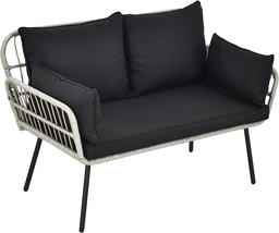 Yitahome Patio Loveseat, All-Weather Wicker Rattan 2 Seater Sofa With, Black - £155.42 GBP