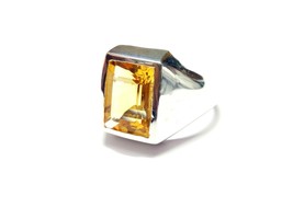 925 Argent Grand Citrine Fantaisie Bague Cocktail Bague Solide Hommes Bande - £120.67 GBP