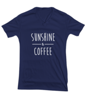 Funny TShirt Sunshine &amp; Coffee Navy-V-Tee  - £17.54 GBP