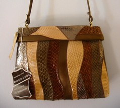 NWT $130 Brown Leather Snakeskin Patchwork Purse Convertible Shoulder Bag Clutch - £41.12 GBP