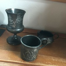 Vintage Lot of Victor Quadruple Silverplate Floral Etched Metal Chalice Small Cu - £22.52 GBP