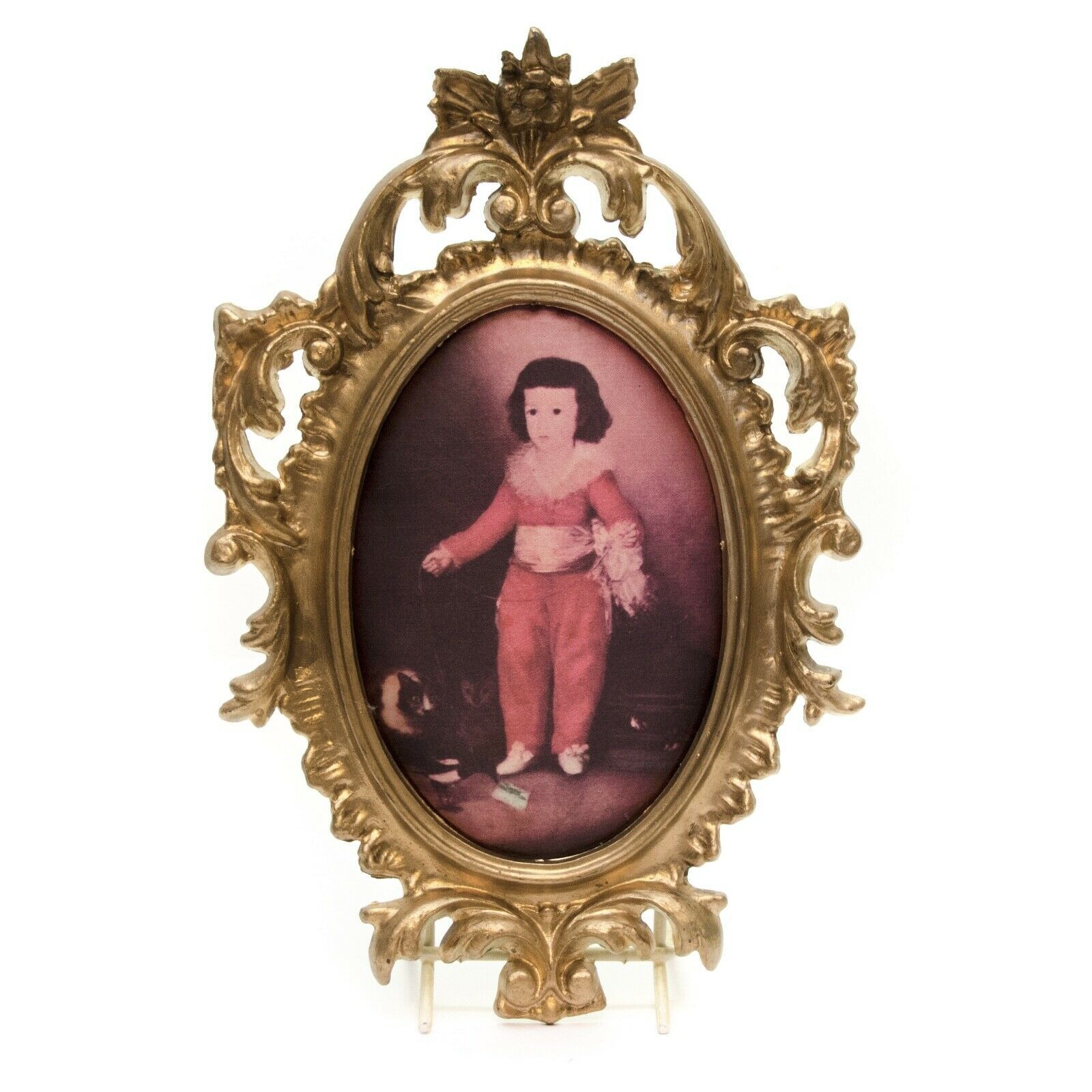 Fabric Wall Art Boy Victorian Gold Frame Regency 11" x 7.5" Vintage Hong Kong - $21.75