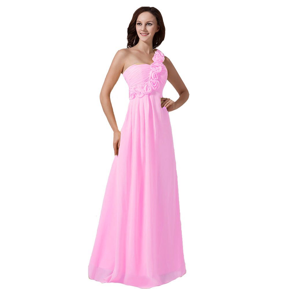 Kivary Women's Floral One Shoulder A Line Long Prom Evening Dresses Pink US 4