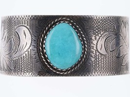 Hand Engraved Southwestern Sterling/Turquoise cuff bracelet - £256.26 GBP