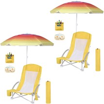 Wgos Beach Chair Adult Beach Folding Chair With Cooler Bag And Umbrella, Huge - £137.18 GBP