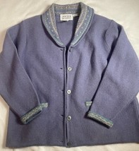 Jantzen Wool Button Front Cardigan Sweater Embroidered Wool Knit Blue Women&#39;s L - £9.72 GBP