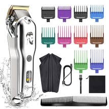 Hatteker Mens Hair Clipper Beard Trimmer Hair Trimmer for Men Cordless, Silver - £36.01 GBP