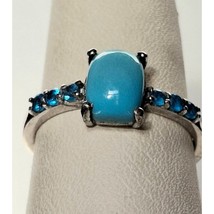 925 Sterling Silver Turquoise And Blue Cz Ring Size 7.75 Sky - $41.18