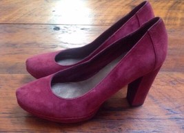 Me Too Marisa Red Rouge Leather Suede Chunky High Heels Pumps 7M 37.5 - $19.79