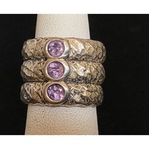 925 Sterling Silver &amp; Amethyst Triple Band Ring Size 4.5 Sky - $57.92