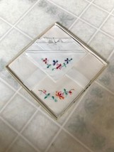 Two Vintage Cheerful Embroidered Floral Handkerchiefs New In Original Box - £11.74 GBP