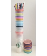 Lot of 24 Starbucks Plastic Cold Cup Transparent Color With Lids Straws - £116.28 GBP