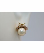 Vintage 10K Yellow Gold Pearl Stud Earrings with Diamonds - $447.10 CAD