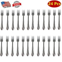 24 Pieces Stainless Steel Dinner Forks Flatware Tableware Set Kitchen 7.25 inch - £13.21 GBP