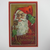 Christmas Postcard Santa on Telephone Green Gloves Gold Embossed Antique 1913 - £15.97 GBP