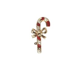 Vintage Christmas Candy Cane Mini Brooch Pin Gold Tone Enamel Costume Je... - $14.89
