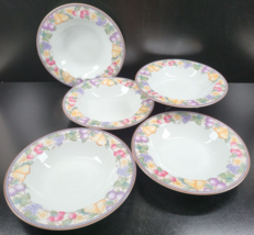 (5) American Atelier Fruit N&#39; Flowers Soup Bowls Set Vintage Floral Rim 3379 Set - £46.48 GBP