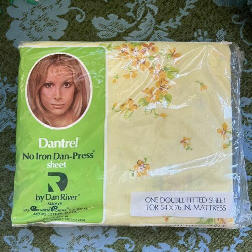 NOS Vintage Dantrel By Dan River Double Fitted Sheet Poly Cotton No Iron - $35.00