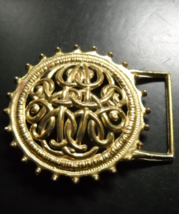 Gold Tone Belt Buckle Circular Shape Knobbed Points Die Cut Filigreed Ce... - $10.99