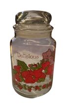 Vintage Strawberry Glass Jar Canister w/ Pink Cat &amp; Ladybug Graphic – “D... - $11.87